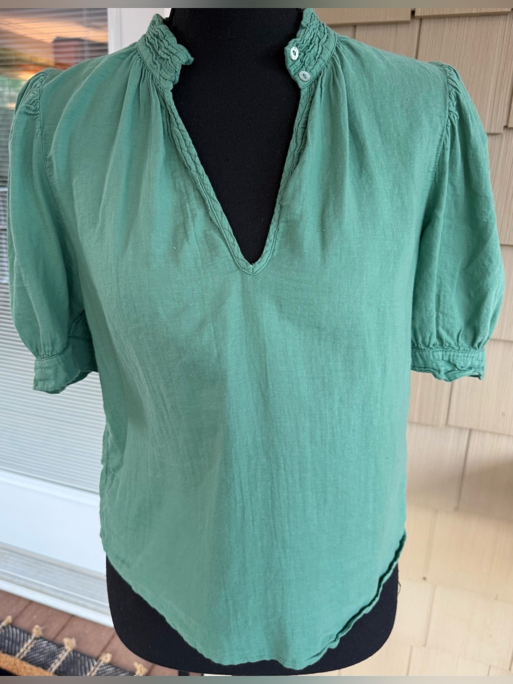 ba&sh Smocked Collar Puff Sleeve Peasant Top XS Green